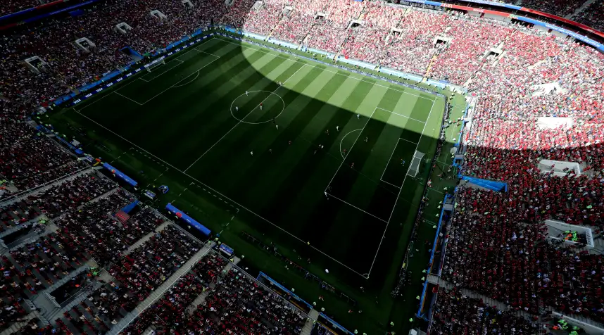 An aerial view of the 2018 FIFA World Cup match between Portugal and Morocco at Luzhniki Stadium on June 20, 2018 in Moscow, Russia.