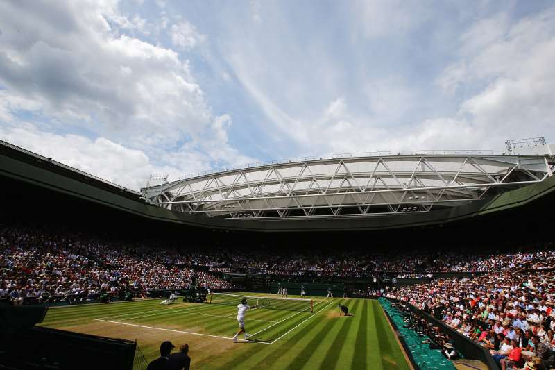 A view of the center court at the Wimbledon Final as Roger Federer and Novak Djokovic compete