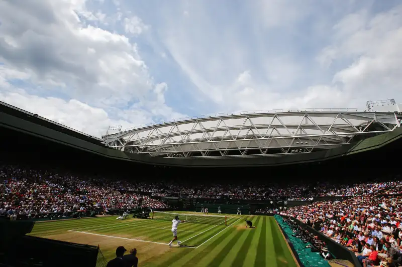 A view of the center court at the Wimbledon Final as Roger Federer and Novak Djokovic compete