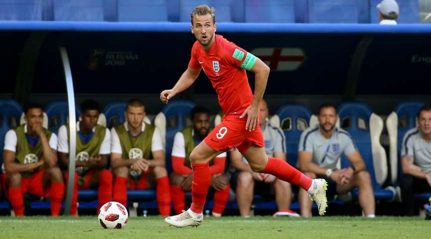 Harry Kane of England during the 2018 FIFA World Cup match against Sweden on July 7, 2018 in Samara, Russia.