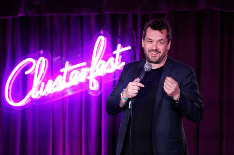 Jim Jefferies performs onstage during 'This Is Not Happening' in the Room 415 Comedy Club during Clusterfest at Civic Center Plaza and The Bill Graham Civic Auditorium on June 2, 2018 in San Francisco, California.