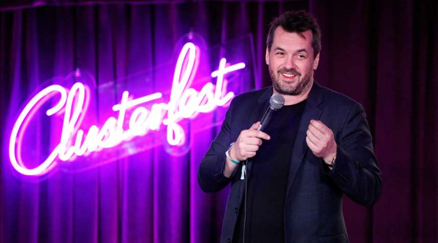 Jim Jefferies performs onstage during 'This Is Not Happening' in the Room 415 Comedy Club during Clusterfest at Civic Center Plaza and The Bill Graham Civic Auditorium on June 2, 2018 in San Francisco, California.