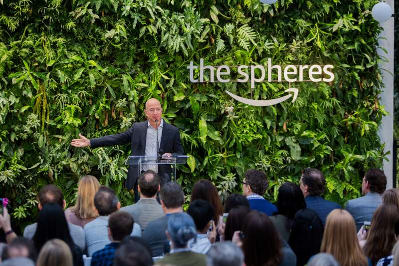 Amazon Chief Executive Officer Jeff Bezos Tours The Spheres On Opening Day