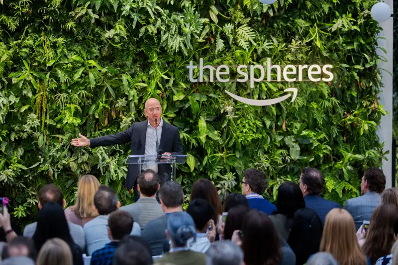 Amazon Chief Executive Officer Jeff Bezos Tours The Spheres On Opening Day