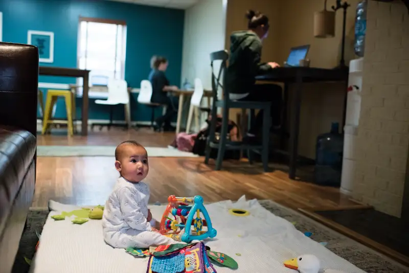 Play, Work or Dash, LLC in Vienna, Virginia is a work space that also offers child care. Two new coworking spaces that will also offer onsite child care are set to open in the next several months in Washington DC.