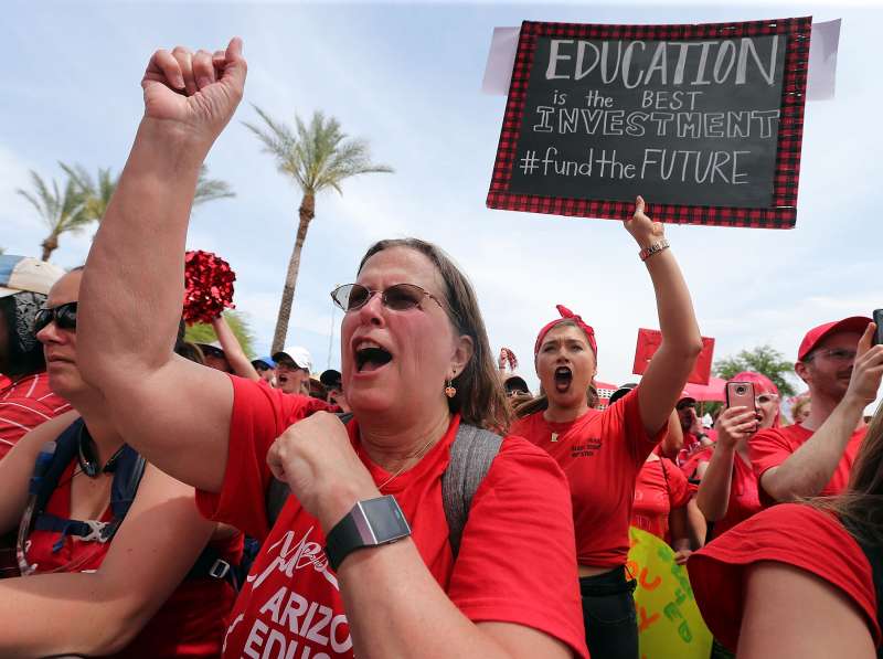 Arizona Teachers Go On Strike And March To State Capitol