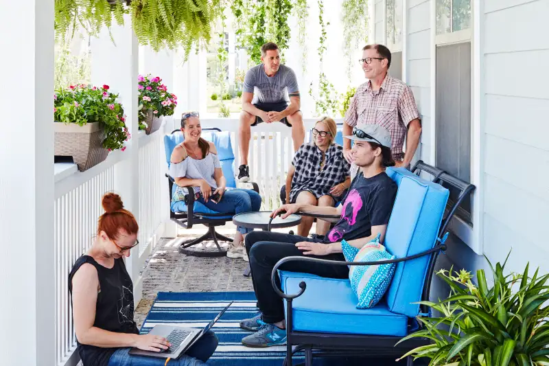 Behind the scenes of our cover shoot (clockwise from left): digital tech Nora Schneider, photo editor Sarina Finkelstein, photographer Joe Schmelzer, prop stylist Stephanie John, prop stylist assistant William Philpott, and photo assistant Daniel Huffman.