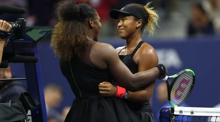 NEW YORK, NY - SEPTEMBER 08:  Naomi Osaka of Japan hugs Serena Williams of the United States after winning the Women's Singles finals match on Day Thirteen of the 2018 US Open at the USTA Billie Jean King National Tennis Center on September 8, 2018 in the Flushing neighborhood of the Queens borough of New York City.