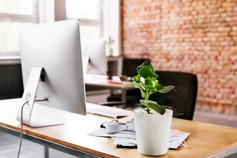 Workspace with brick wall in office