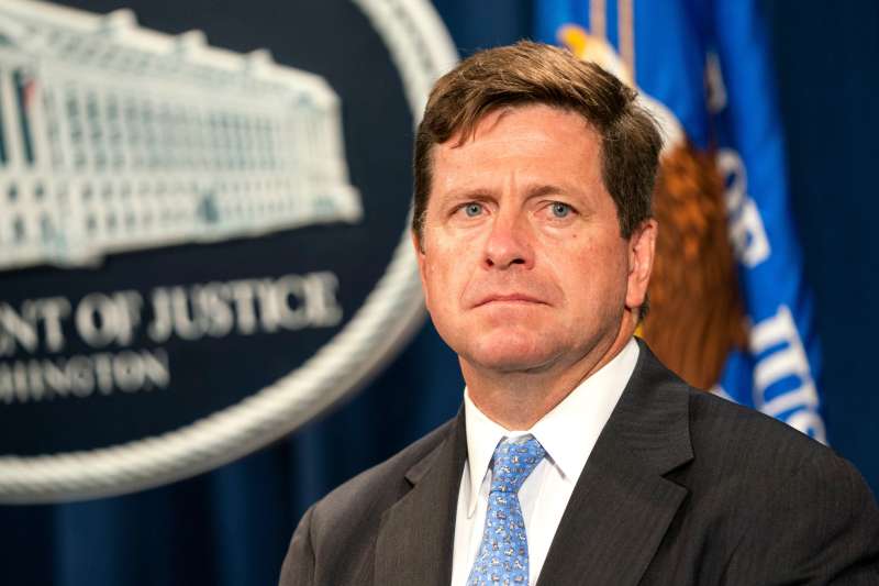 US Securities and Exchange Commission Chairman Jay Clayton prepares to announce a new task force on market integrity and consumer fraud at the Justice Department in Washington, DC, July 11, 2018.