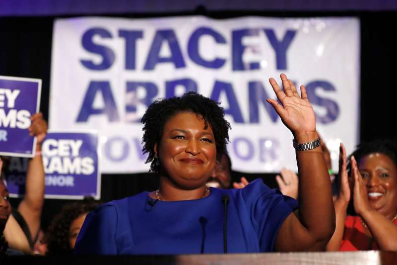 Democratic candidate for Georgia Governor Stacey Abrams waves to supporters after speaking at an election-night watch party, in Atlanta, May 22, 2018.