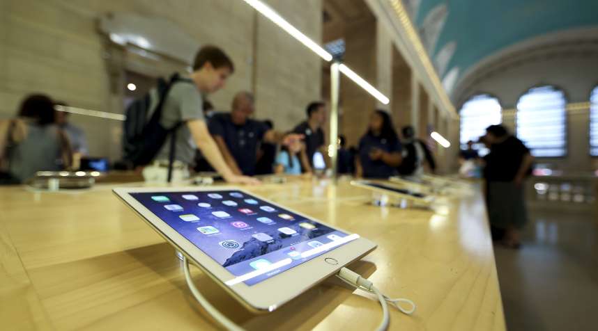 An iPad on display at an Apple Store in New York, NY.