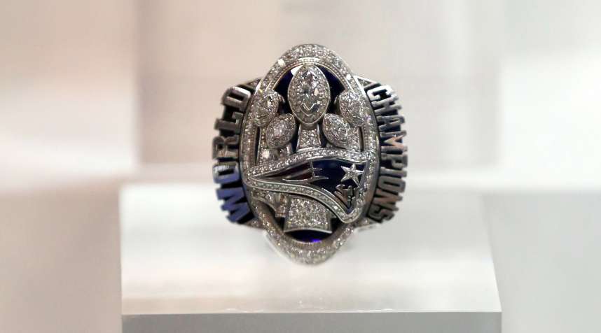 The New England Patriots Super Bowl LI ring is seen at the Super Bowl Rings exhibit at the 2018 NFL Scouting Combine Experience, in Indianapolis
                      NFL Combine Football, Indianapolis, March 1, 2018.