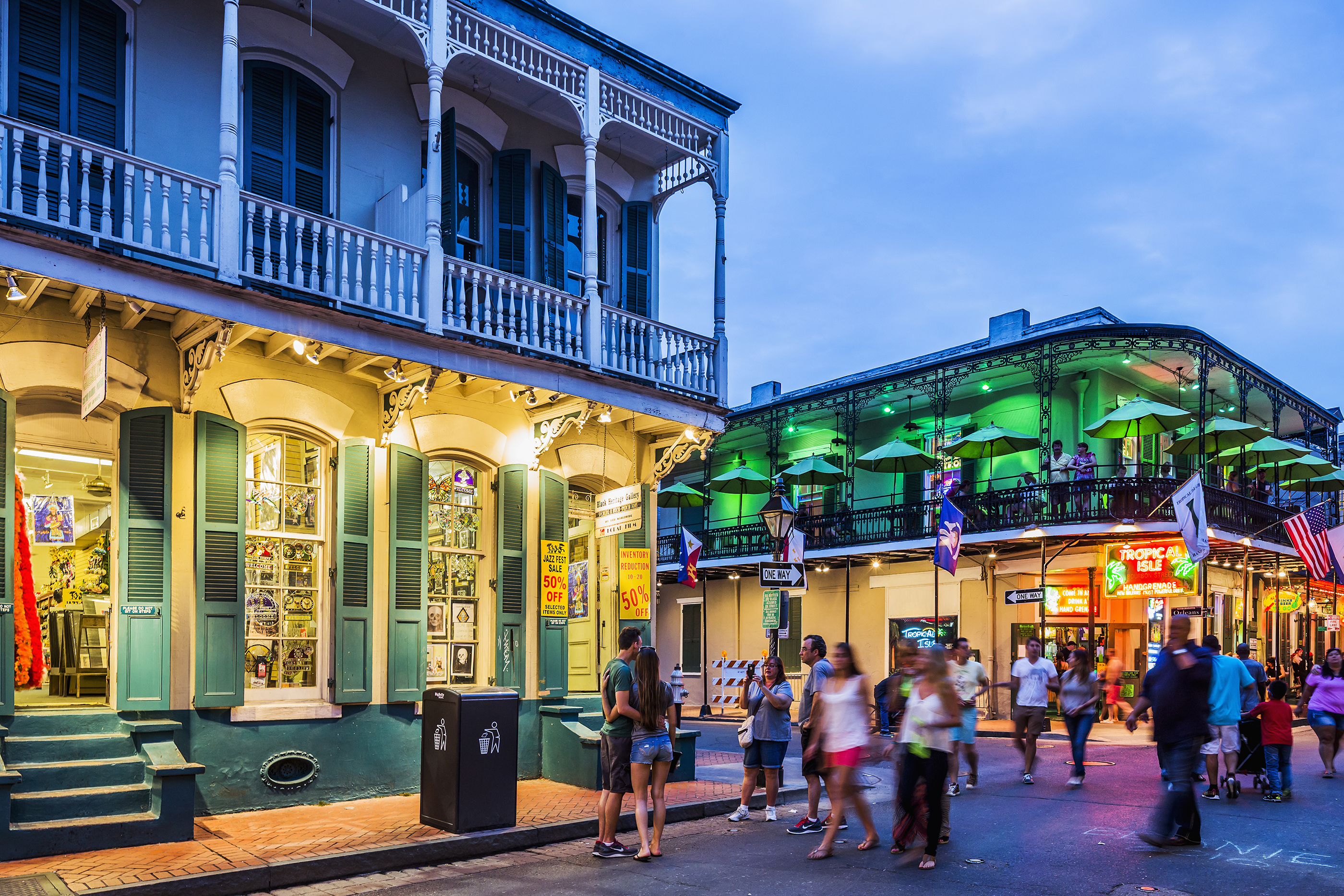 French Quarter, view of Bourbon Street at twilight