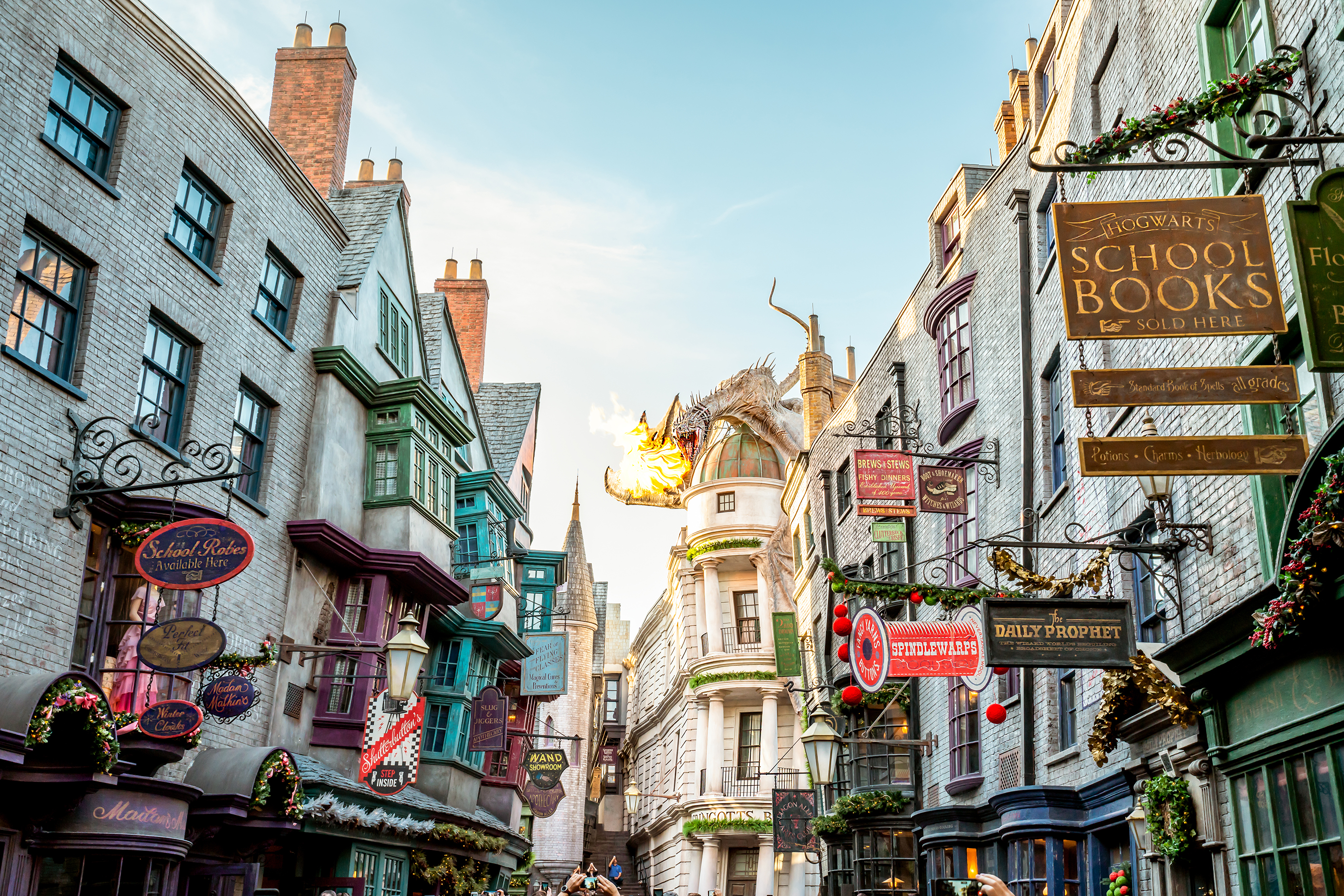 The Wizarding World of Harry Potter â The iconic dragon at Diagon Alley, Universal Studios Florida.