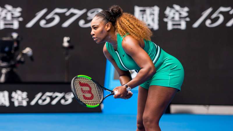 Serena Williams of  United States prepares to receive the ball during day 2 of the Australian Open on January 15 2019, at Melbourne Park in Melbourne, Australia.
