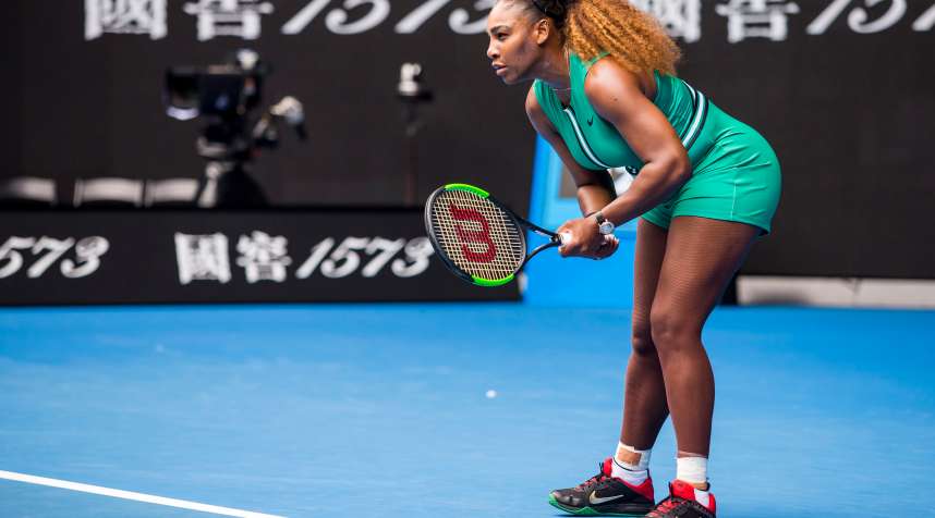Serena Williams prepares to receive the ball during day two of the Australian Open on January 15, 2019, at Melbourne Park in Melbourne, Australia.