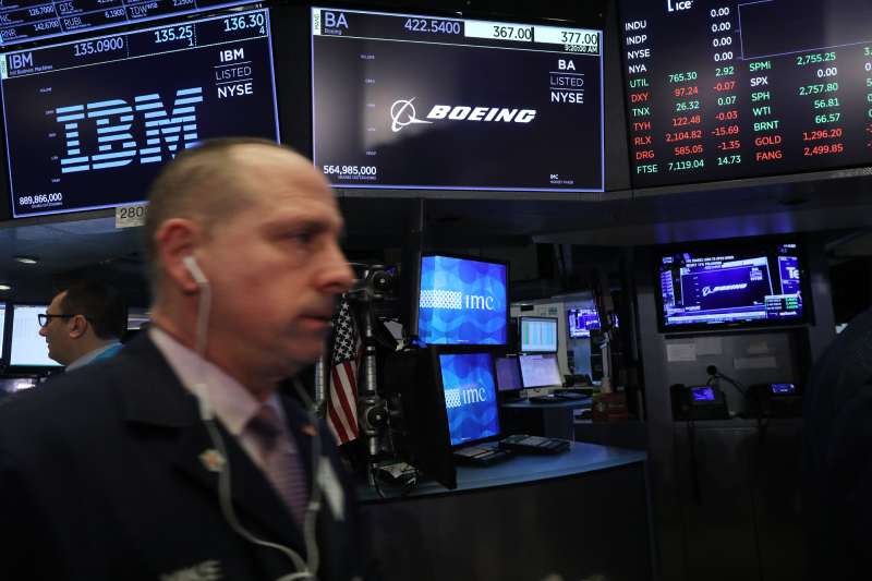 A Boeing stock sign is displayed on a screen on the floor of the New York Stock Exchange (NYSE) on March 11, 2019 in New York City.