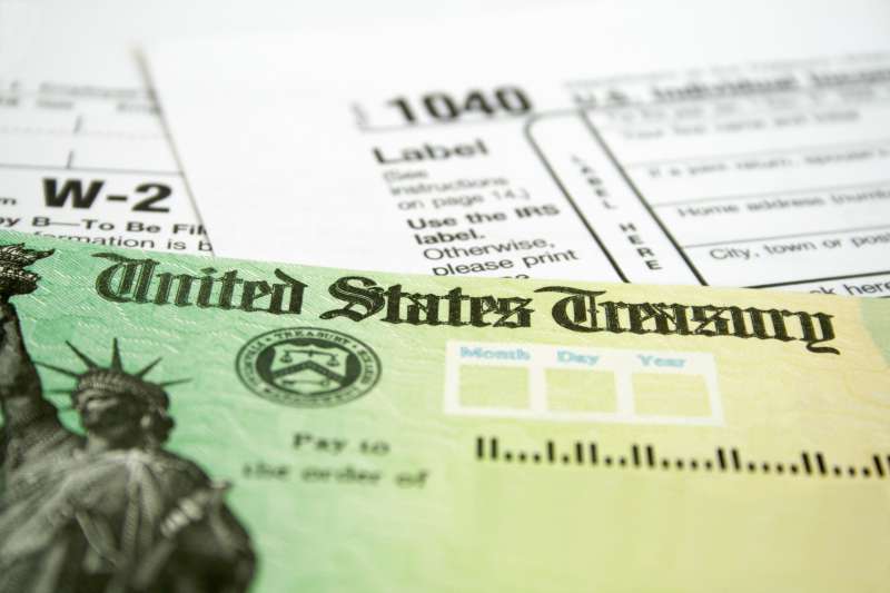 Income tax refund check on tax forms