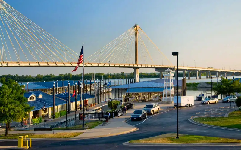 The Clark Bridge or Super Bridge at the Alton Marina in Alton Illinois