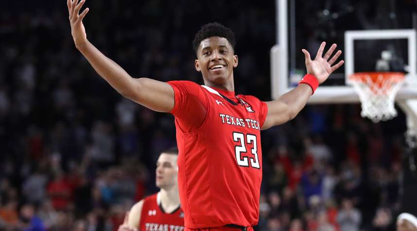 Jarrett Culver #23 of the Texas Tech Red Raiders celebrates late in the second half against the Michigan State Spartans during the 2019 NCAA Final Four semifinal at U.S. Bank Stadium on April 6, 2019 in Minneapolis, Minnesota.