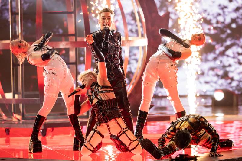 TEL AVIV, ISRAEL - MAY 14: Hatari from Iceland performs during the 64th annual Eurovision Song Contest held at Tel Aviv Fairgrounds on May 14, 2019 in Tel Aviv, Israel.