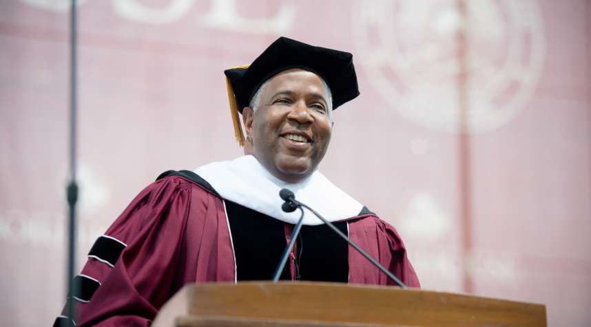 Robert F. Smith gives the commencement address during the Morehouse College graduation on May 19, 2019 in Atlanta, Georgia.