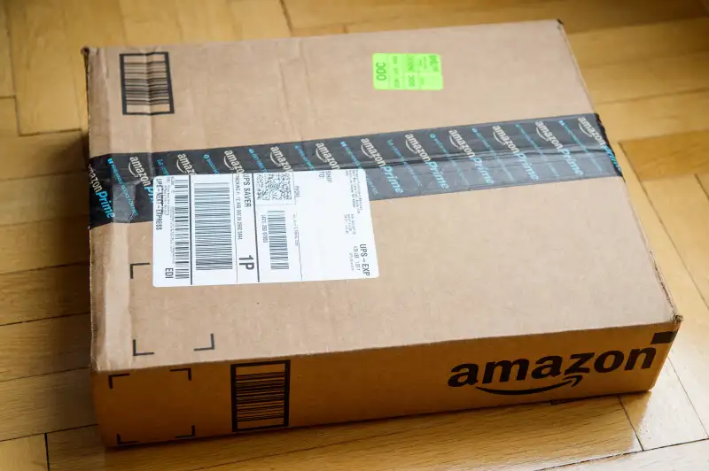 Amazon Box on wooden floor