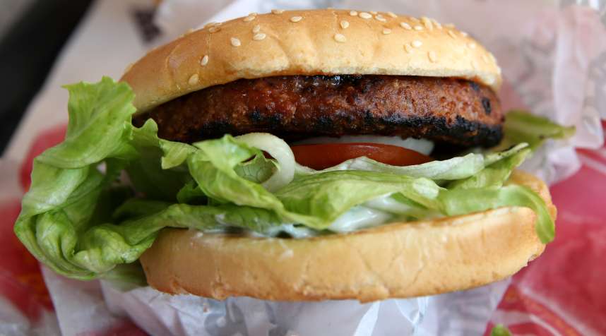 The plant-based Beyond Famous Star burger, at a Carl's Jr. restaurant in San Francisco.