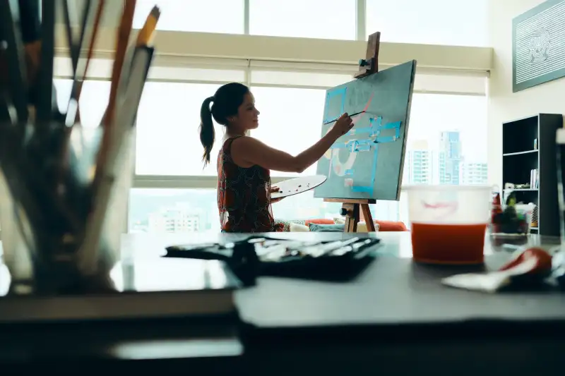 People Girl Woman Painting In Lab For Arts Hobby Work