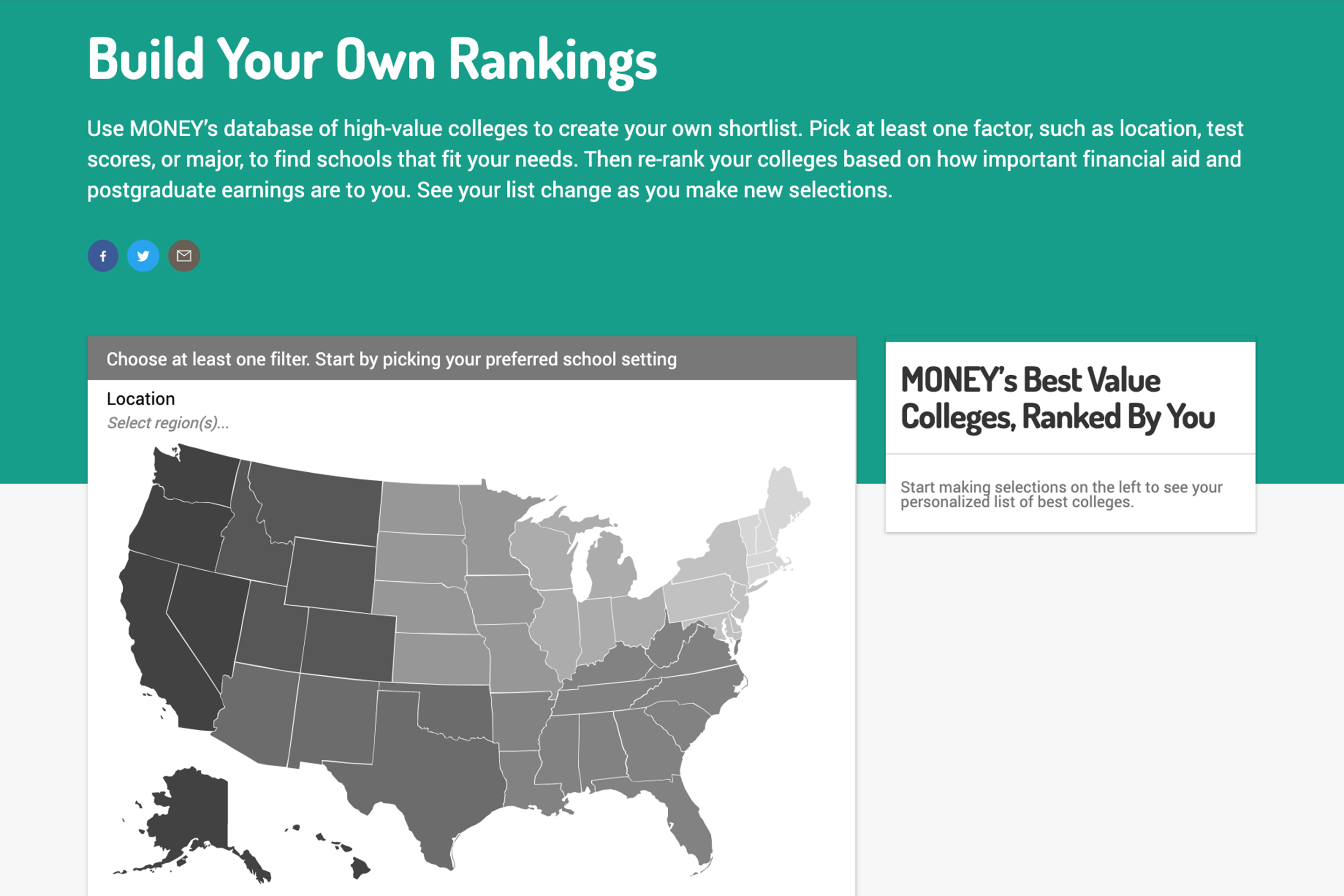 Use Money's database of high-value colleges to create your own shortlist.