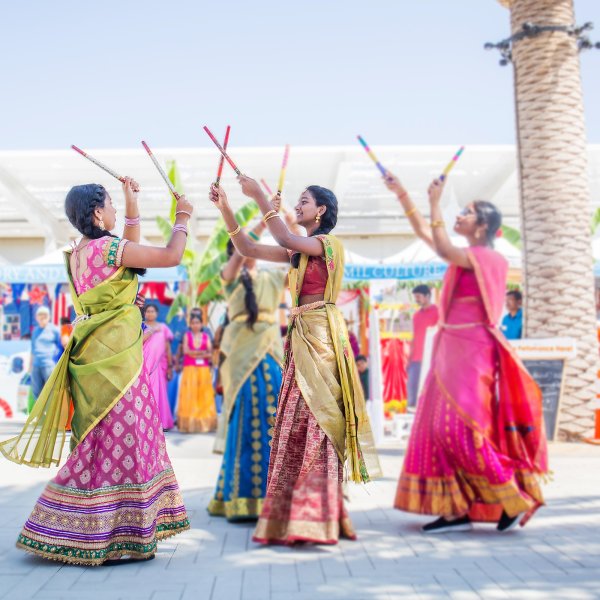 south asian women perform dance in Irvine, California