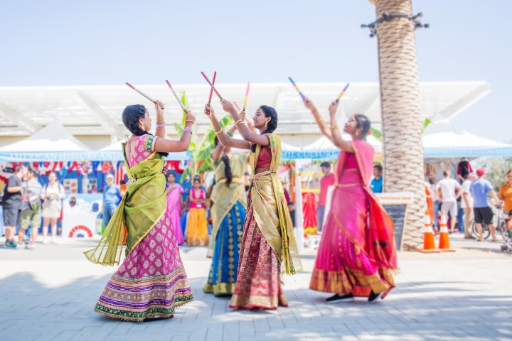 south asian women perform dance in Irvine, California