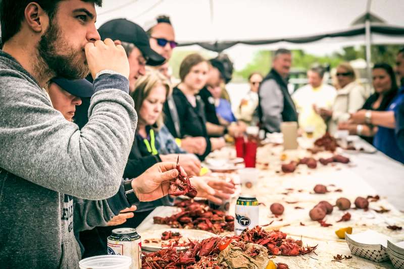 Crowd of people tasting barbecue in Bellevue a neighborhood of Nashville, Tennessee