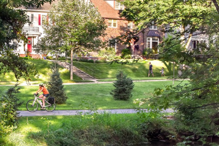 Bike paths in a park in Lynnhurst, Minneapolis, Minnesota