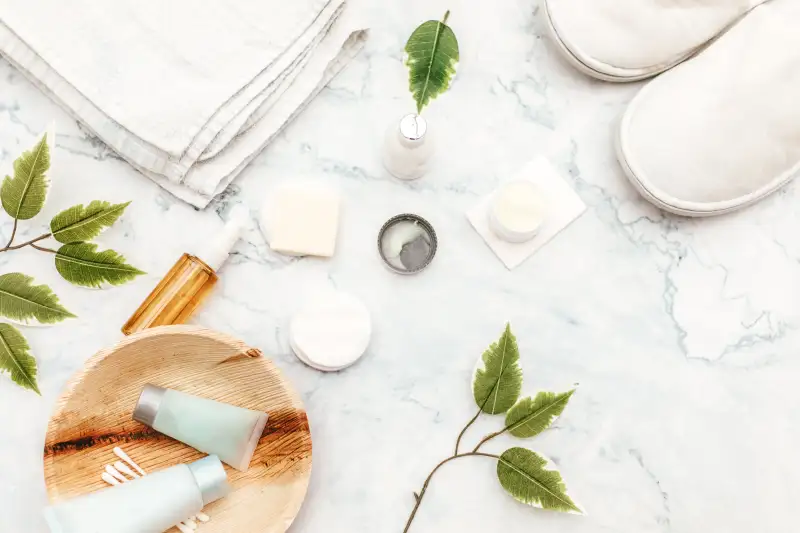Organic spa cosmetic on marble background