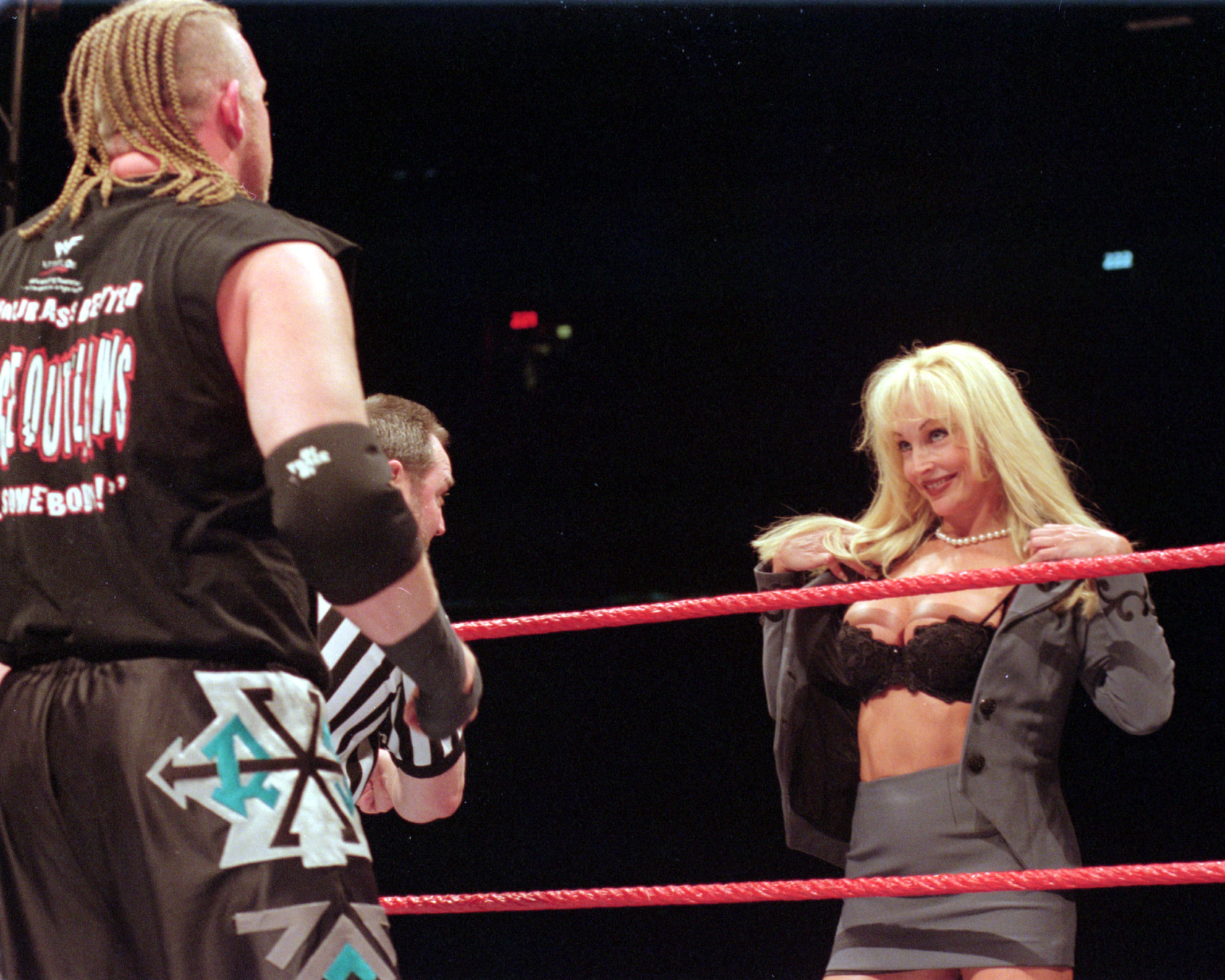 Debora,  a WWE diva, performs at the Skydome in Toronto on April 23, 1999