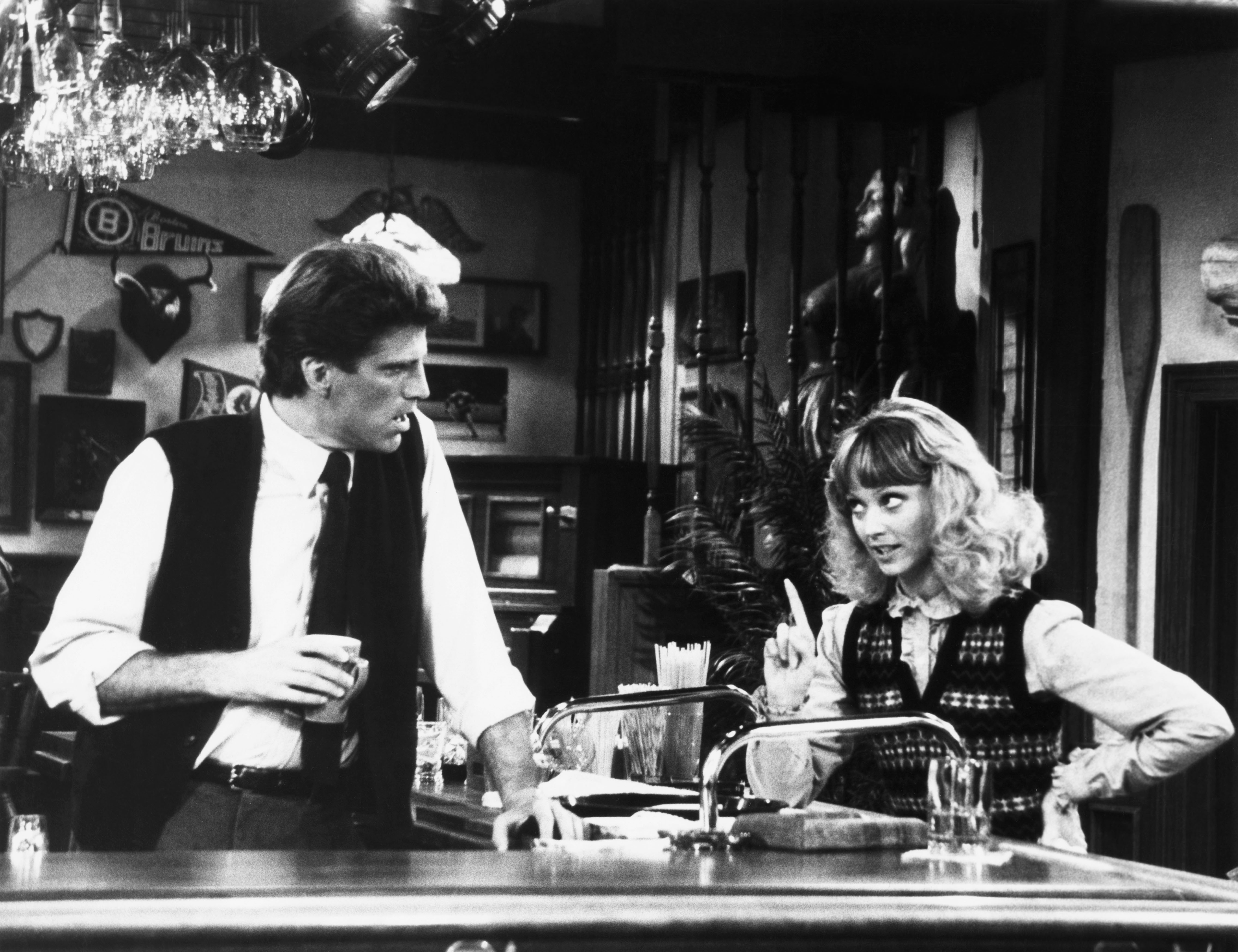 CHEERS, from left, Ted Danson, Shelley Long, 'The Coach Returns to Action,' aired November 25,