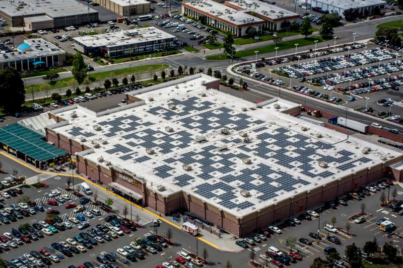 A Walmart store with solar panels in northern California.