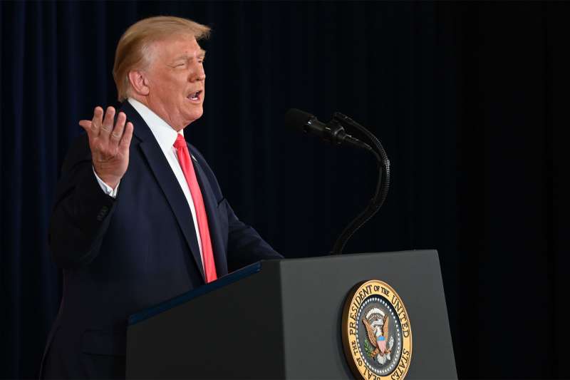 US President Donald Trump speaks during a news conference in Bedminster, New Jersey, on August 8, 2020.