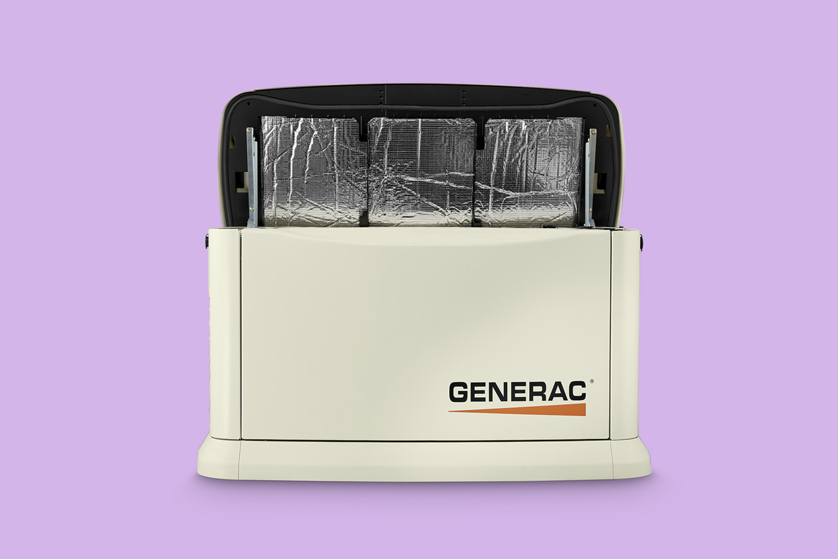 Generac generator in front of a purple background