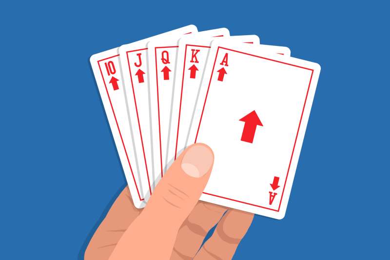 A hand of card with a straight, but instead of a proper suit, it's an arrows pointing upward.