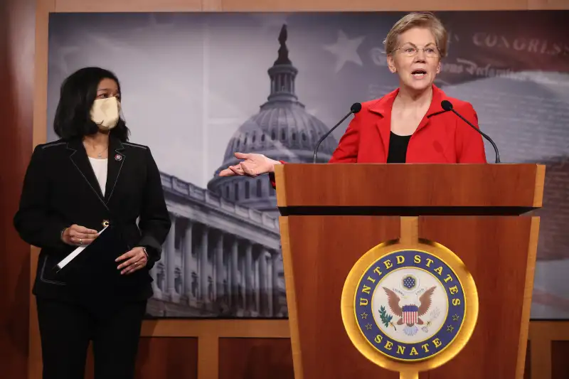 Senator Elizabeth Warren holds a news conference