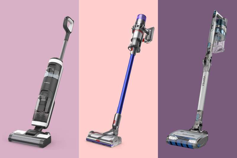 Three Cordless Vacuums on a colored background