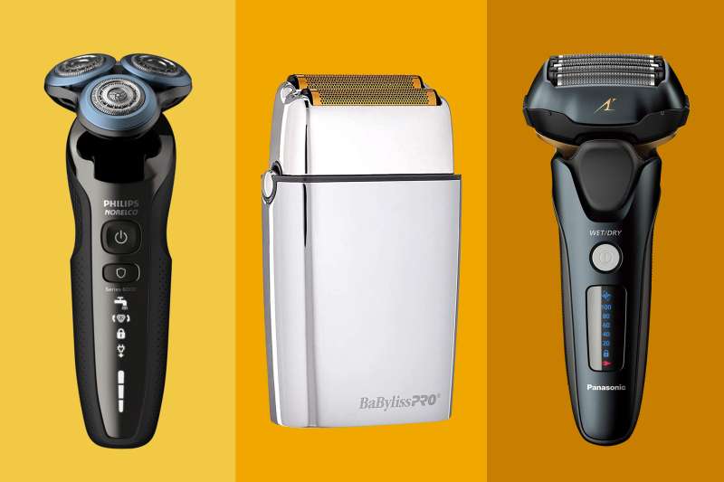 Three Electric Shavers on a colored background