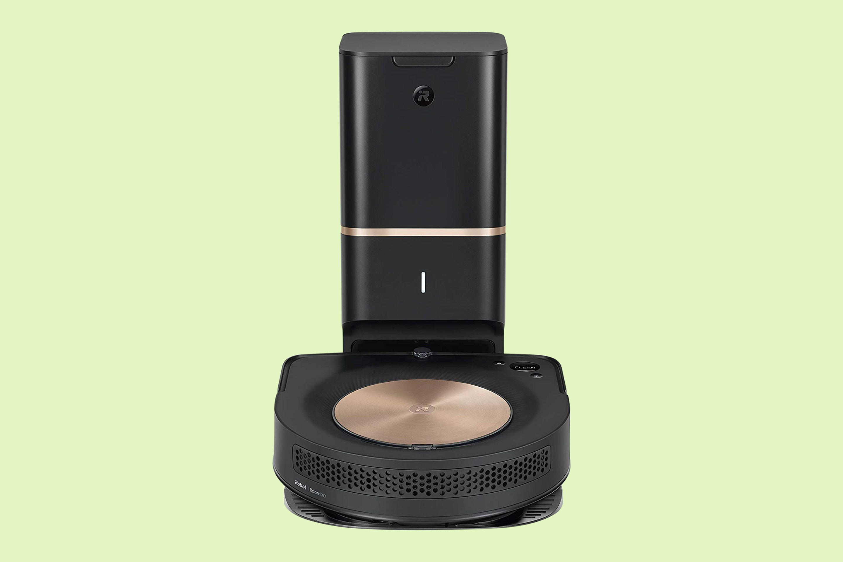 Black and Copper-colored iRobot s9+ with docking station