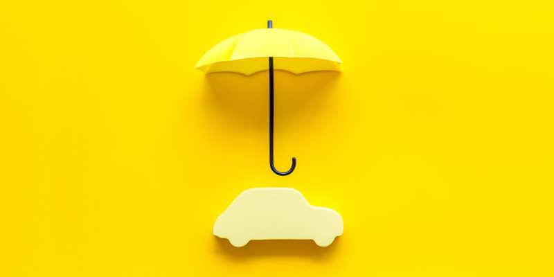 Yellow umbrella over a yellow car