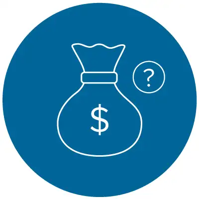 Sack with dollar sign next to question mark