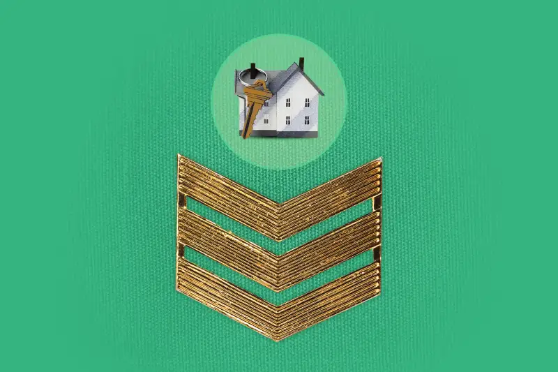 House Inside A Circle With A Large Key Above A Military Badge