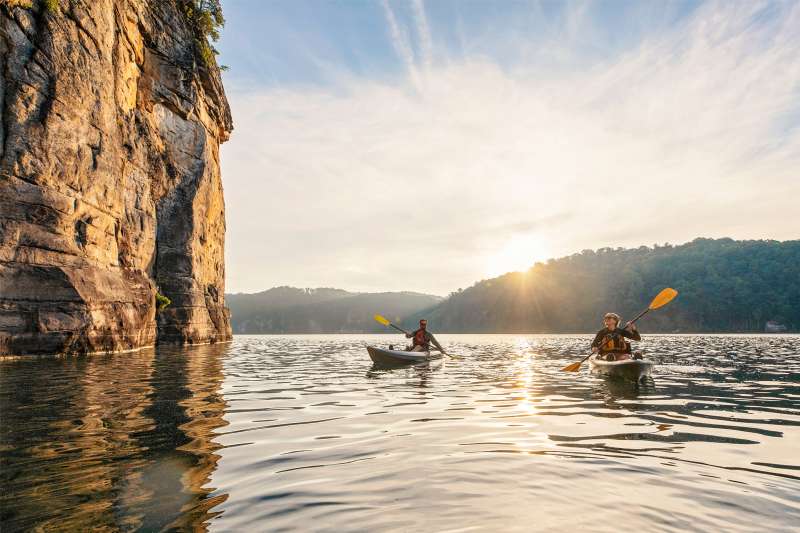 Couple Kayaking on Summersville Lake in West Virginia